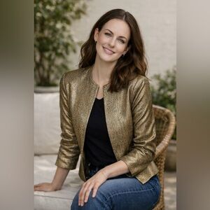 Vintage Bronze Metallic Lamé Jacket | Cropped Evening Blazer | Size S